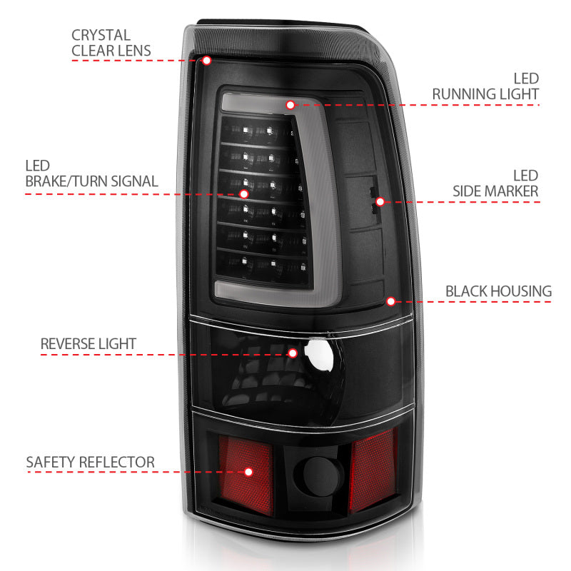 ANZO 1999-2002 Chevy Silverado 1500 LED Taillights Plank Style Black w/Clear Lens 311330