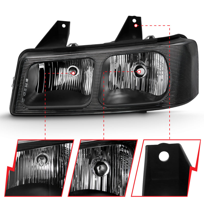 ANZO 2003-2017 Chevy Express Crystal Headlight Black 111474