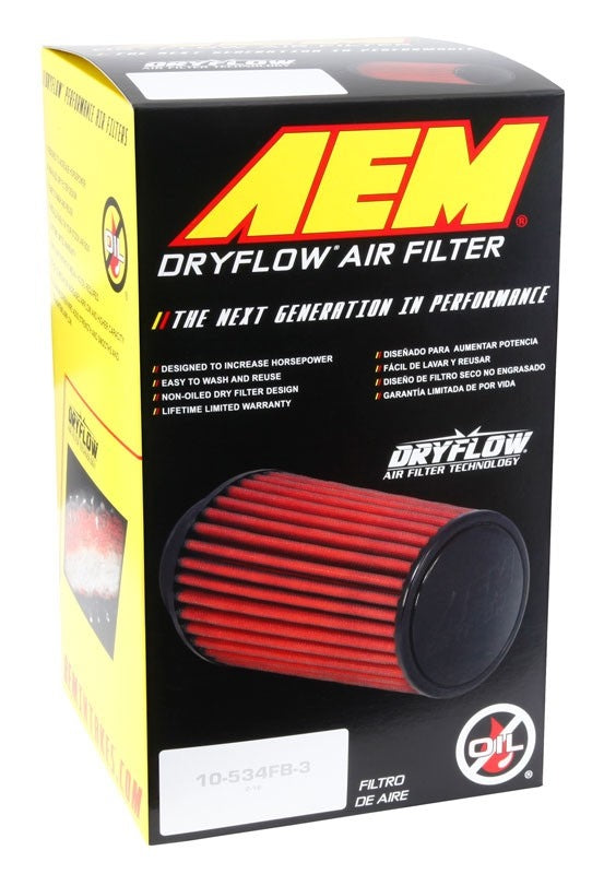 AEM Induction AEM DryFlow Air Filter 3-1/4in Flg / 6-1/16in B-OD / 5-1/4in T-OD / 7-1/8in H w/Hole (Special Order) 21-2113D-HK