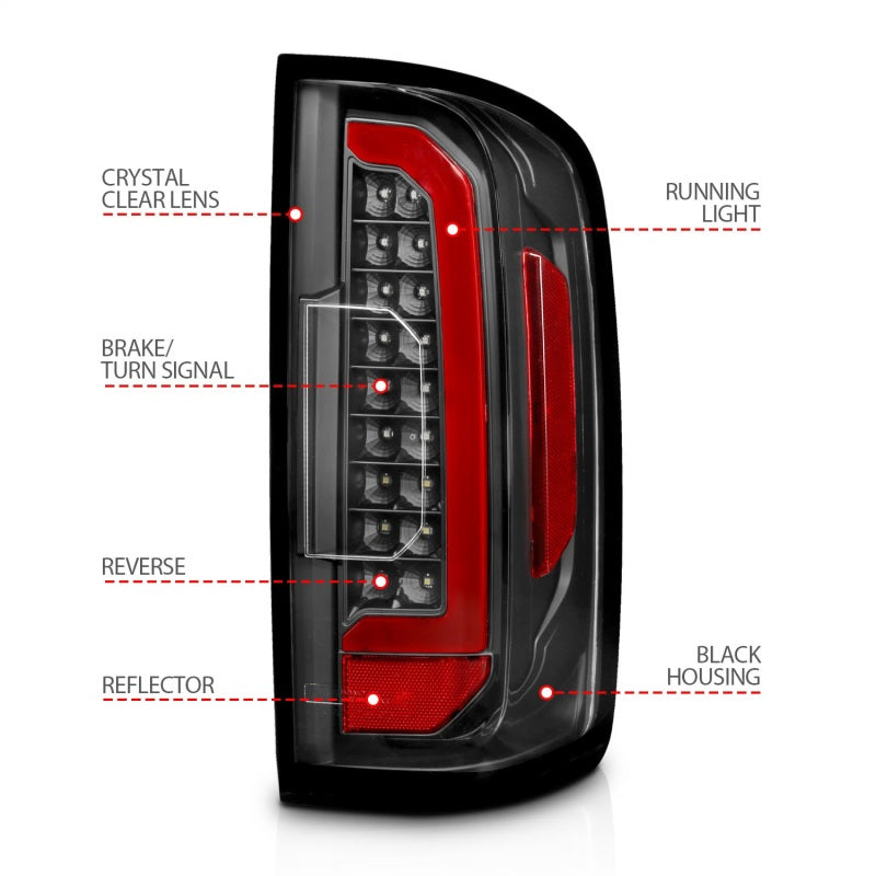 ANZO 15-21 Chevrolet Colorado Full LED Tail Lights w/ Red Lightbar Black Housing Clear Lens 311432